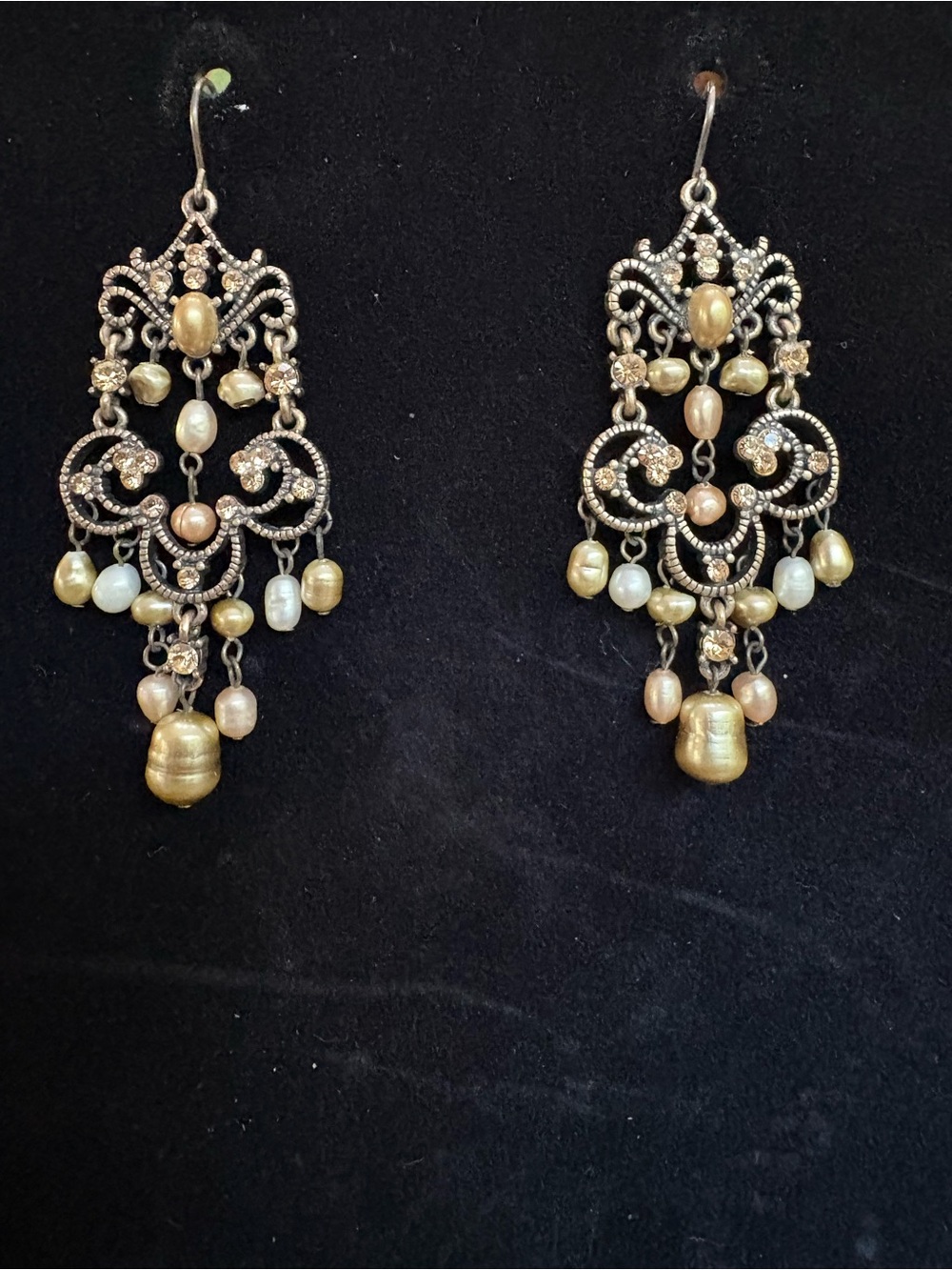 Liz Claiborne Vintage Gold-Tone Filigree Pearl Drop Earrings - Picture 2 of 5